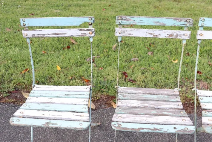 Pamono Bistro Garden Folding Chairs in Iron and Wood Slats, Set of 8 Discount