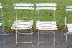 Pamono Bistro Garden Folding Chairs in Iron and Wood Slats, Set of 8 Discount