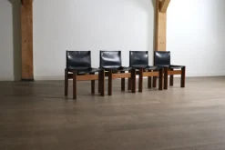 Pamono Black Leather Monk Dining Chairs by Afra and Tobia Scarpa for Molteni, Italy, 1974, Set of 4 Best