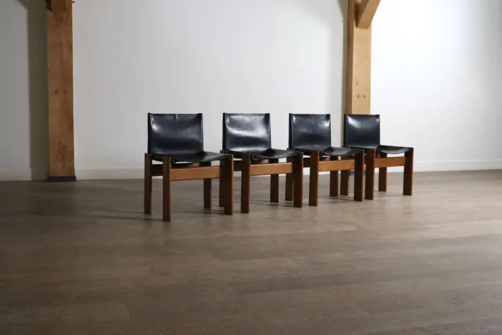 Pamono Black Leather Monk Dining Chairs by Afra and Tobia Scarpa for Molteni, Italy, 1974, Set of 4 Best