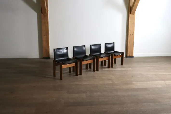 Pamono Black Leather Monk Dining Chairs by Afra and Tobia Scarpa for Molteni, Italy, 1974, Set of 4 Best