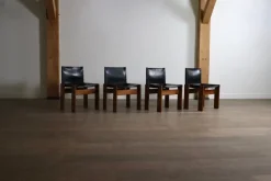 Pamono Black Leather Monk Dining Chairs by Afra and Tobia Scarpa for Molteni, Italy, 1974, Set of 4 Best