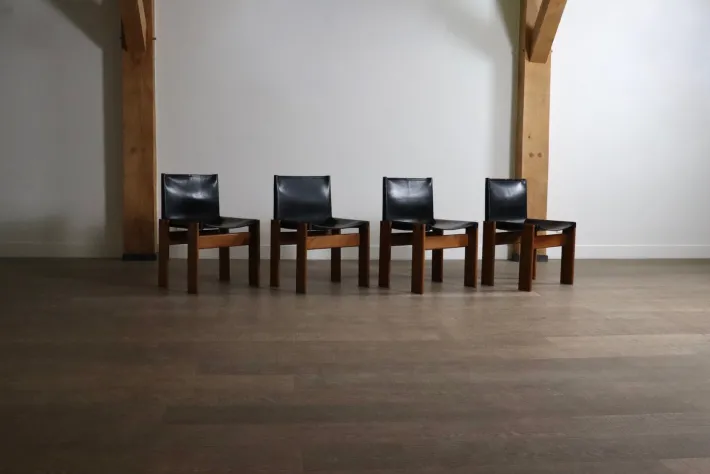 Pamono Black Leather Monk Dining Chairs by Afra and Tobia Scarpa for Molteni, Italy, 1974, Set of 4 Best