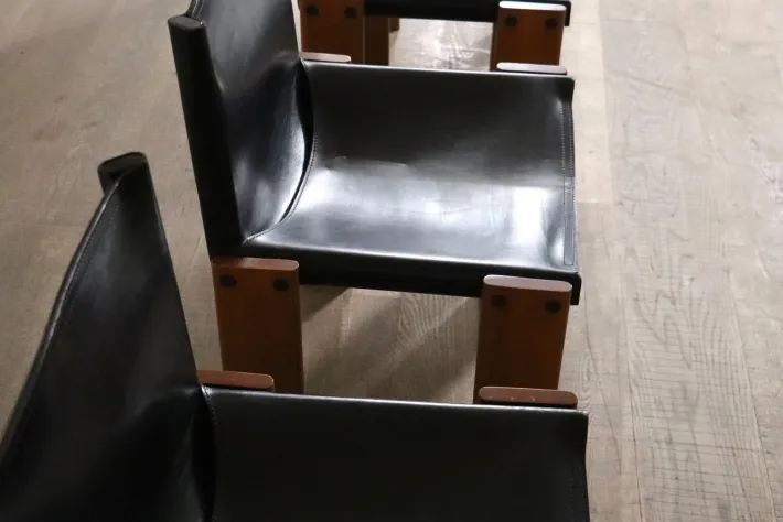 Pamono Black Leather Monk Dining Chairs by Afra and Tobia Scarpa for Molteni, Italy, 1974, Set of 4 Best