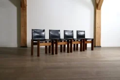 Pamono Black Leather Monk Dining Chairs by Afra and Tobia Scarpa for Molteni, Italy, 1974, Set of 4 Best