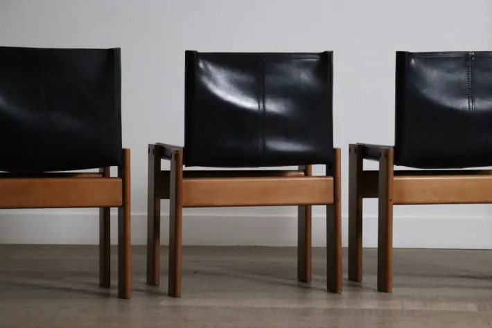Pamono Black Leather Monk Dining Chairs by Afra and Tobia Scarpa for Molteni, Italy, 1974, Set of 4 Best