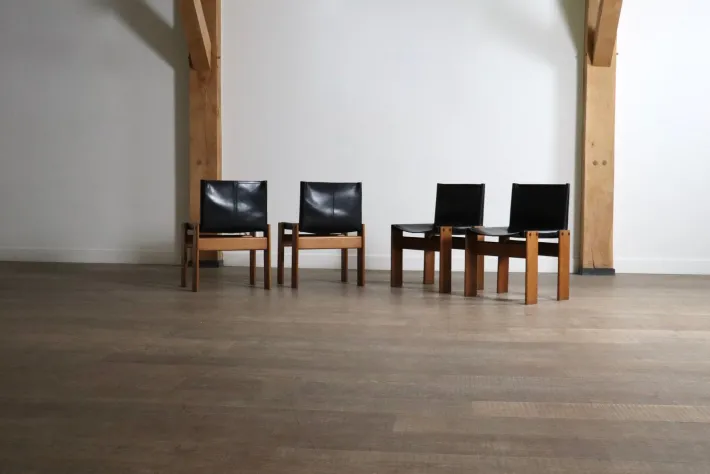 Pamono Black Leather Monk Dining Chairs by Afra and Tobia Scarpa for Molteni, Italy, 1974, Set of 4 Best