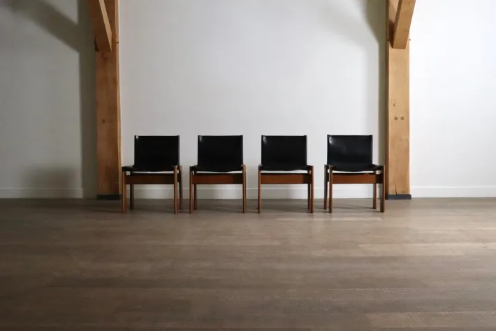 Pamono Black Leather Monk Dining Chairs by Afra and Tobia Scarpa for Molteni, Italy, 1974, Set of 4 Best