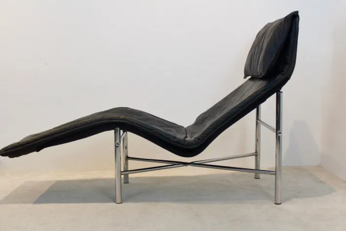 Pamono Black Leather Skye Chaise Longue by Tord Björklund for Ikea, 1970s Discount