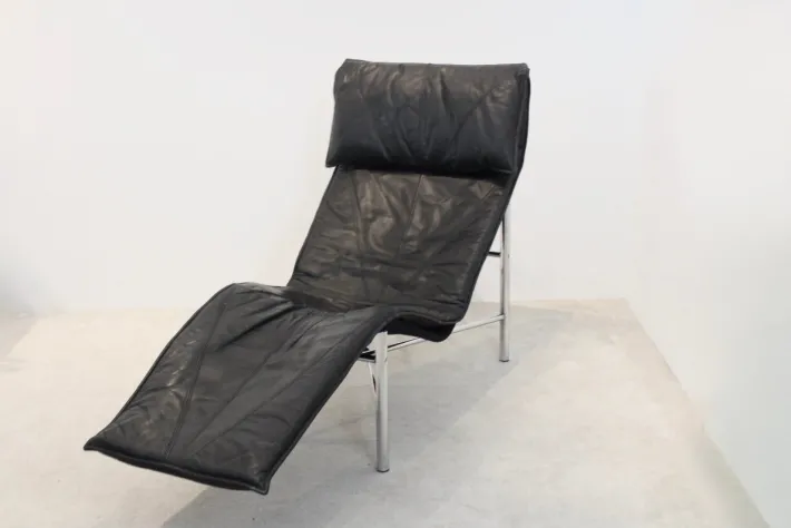 Pamono Black Leather Skye Chaise Longue by Tord Björklund for Ikea, 1970s Discount
