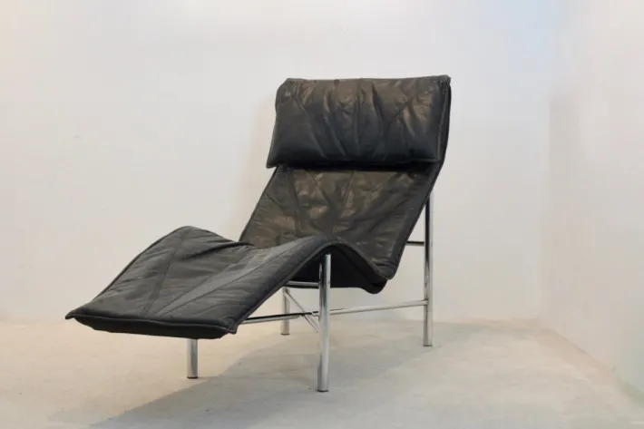 Pamono Black Leather Skye Chaise Longue by Tord Björklund for Ikea, 1970s Discount