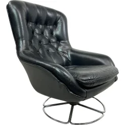 Pamono Black Leather Swivel Wingchair by Peem, 1960s Best