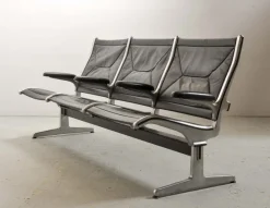 Pamono Black Leather Tandem Sling 3-Seater Airport Bench by Charles & Ray Eames for Herman Miller, 1962 Best