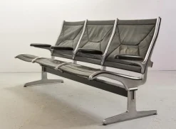Pamono Black Leather Tandem Sling 3-Seater Airport Bench by Charles & Ray Eames for Herman Miller, 1962 Best