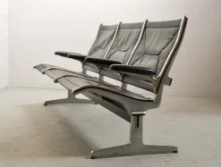 Pamono Black Leather Tandem Sling 3-Seater Airport Bench by Charles & Ray Eames for Herman Miller, 1962 Best