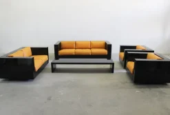 Pamono Black Sarantoga Living Room Set by Massimo & Lella Vignelli for Poltronova, 1960s, Set of 5