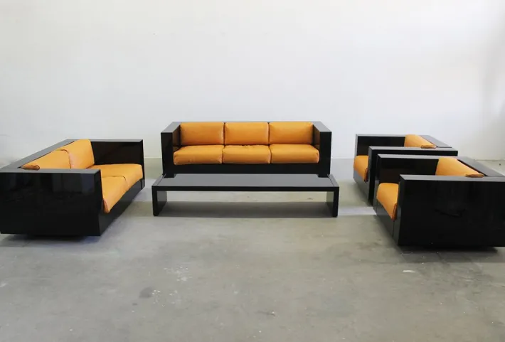 Pamono Black Sarantoga Living Room Set by Massimo & Lella Vignelli for Poltronova, 1960s, Set of 5