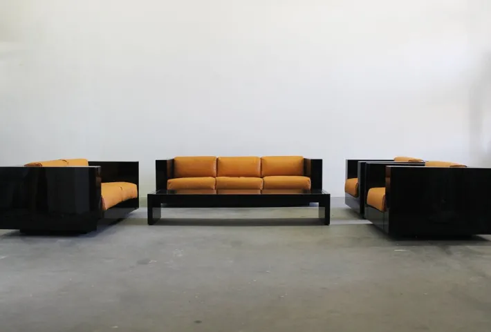 Pamono Black Sarantoga Living Room Set by Massimo & Lella Vignelli for Poltronova, 1960s, Set of 5