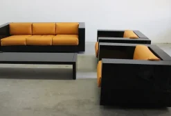 Pamono Black Sarantoga Living Room Set by Massimo & Lella Vignelli for Poltronova, 1960s, Set of 5