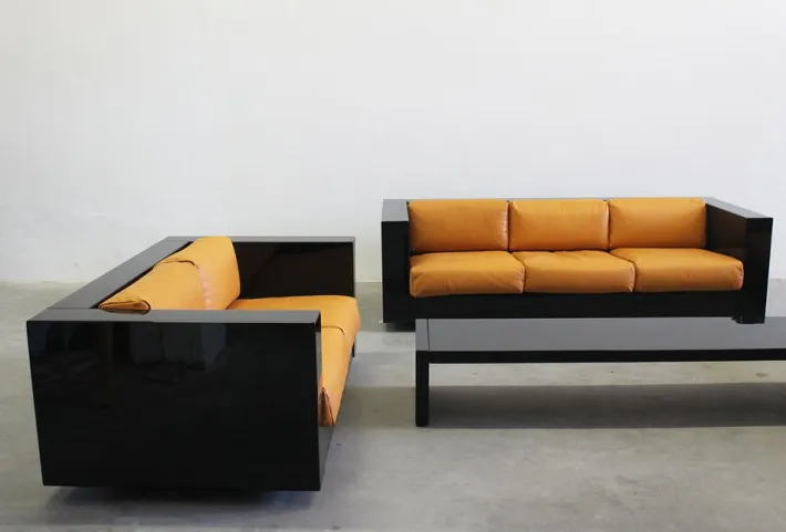 Pamono Black Sarantoga Living Room Set by Massimo & Lella Vignelli for Poltronova, 1960s, Set of 5