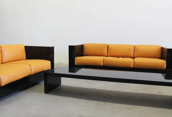Pamono Black Sarantoga Living Room Set by Massimo & Lella Vignelli for Poltronova, 1960s, Set of 5