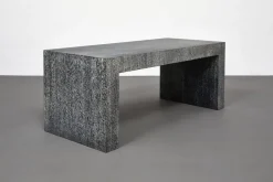 Pamono Blue Iroko Wood Low Bench by Giorgio Armani for Armani Casa, Italy, 1990s Outlet