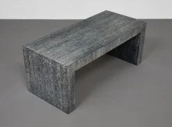 Pamono Blue Iroko Wood Low Bench by Giorgio Armani for Armani Casa, Italy, 1990s Outlet