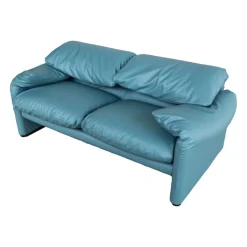Pamono Blue Maralunga Sofa by Vico Magistretti for Cassina, 2000s New