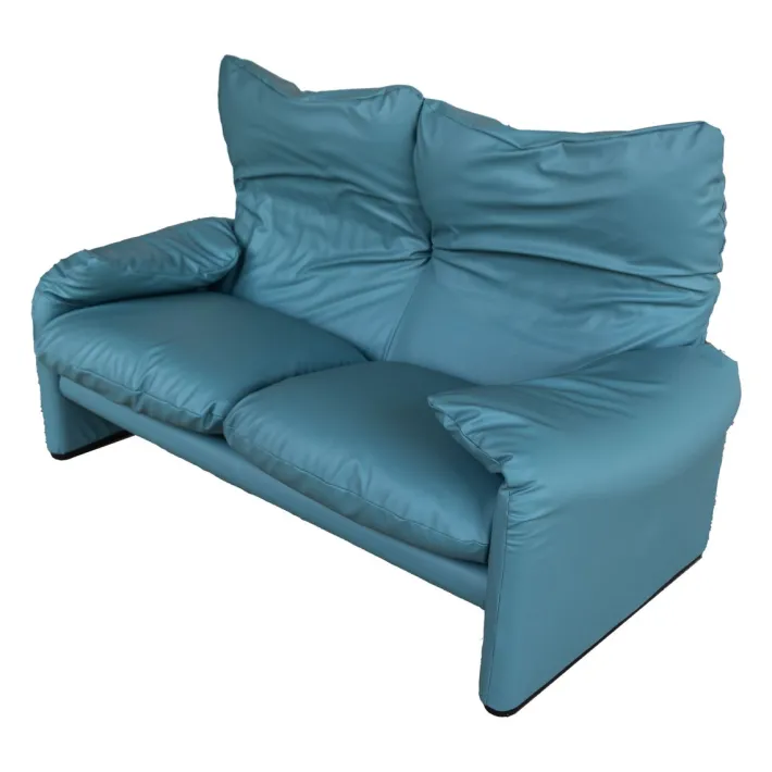 Pamono Blue Maralunga Sofa by Vico Magistretti for Cassina, 2000s New