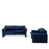 Pamono Blue Velvet Maralunga Armchair & Sofa attributed to Vico Magistretti for Cassina, 1970s, Set of 2 Hot