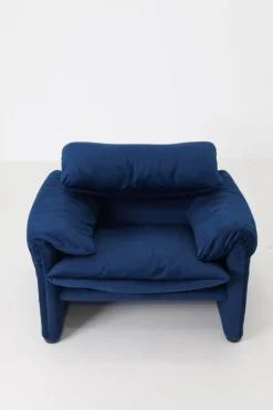 Pamono Blue Velvet Maralunga Armchair & Sofa attributed to Vico Magistretti for Cassina, 1970s, Set of 2 Hot