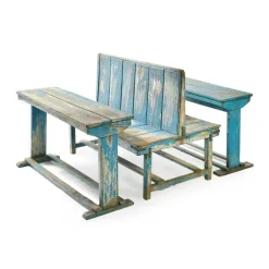Pamono Blue Wooden Double School Desk Sale