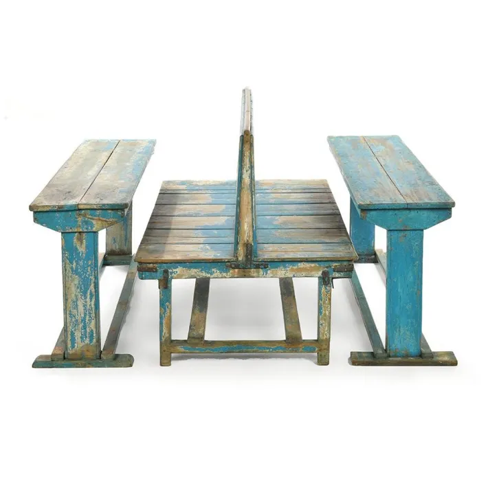 Pamono Blue Wooden Double School Desk Sale