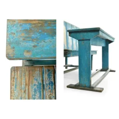 Pamono Blue Wooden Double School Desk Sale
