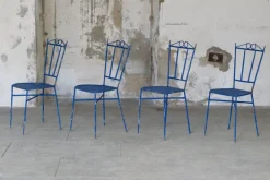 Pamono Blue Wrought Iron Garden Chairs, 1950, Set of 4 New