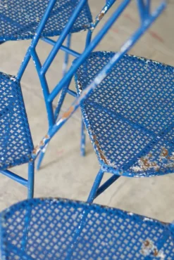 Pamono Blue Wrought Iron Garden Chairs, 1950, Set of 4 New