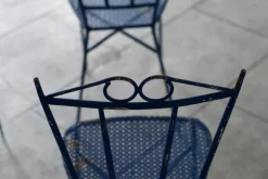 Pamono Blue Wrought Iron Garden Chairs, 1950, Set of 4 New