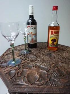 Pamono Bohemian Eastern Anglo-Indian Hand Carved Wooden Octagonal Side Table, 1900s