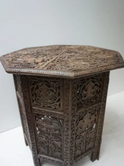 Pamono Bohemian Eastern Anglo-Indian Hand Carved Wooden Octagonal Side Table, 1900s