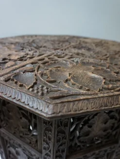 Pamono Bohemian Eastern Anglo-Indian Hand Carved Wooden Octagonal Side Table, 1900s