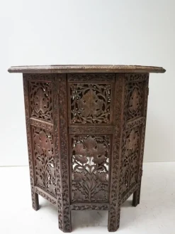 Pamono Bohemian Eastern Anglo-Indian Hand Carved Wooden Octagonal Side Table, 1900s