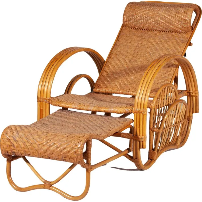 Pamono Boho Bamboo Extendable Lounger in Rattan with Magazine Holder, 1950s Clearance