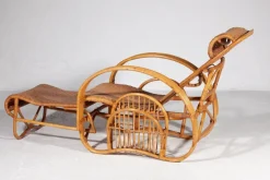Pamono Boho Bamboo Extendable Lounger in Rattan with Magazine Holder, 1950s Clearance