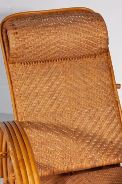 Pamono Boho Bamboo Extendable Lounger in Rattan with Magazine Holder, 1950s Clearance
