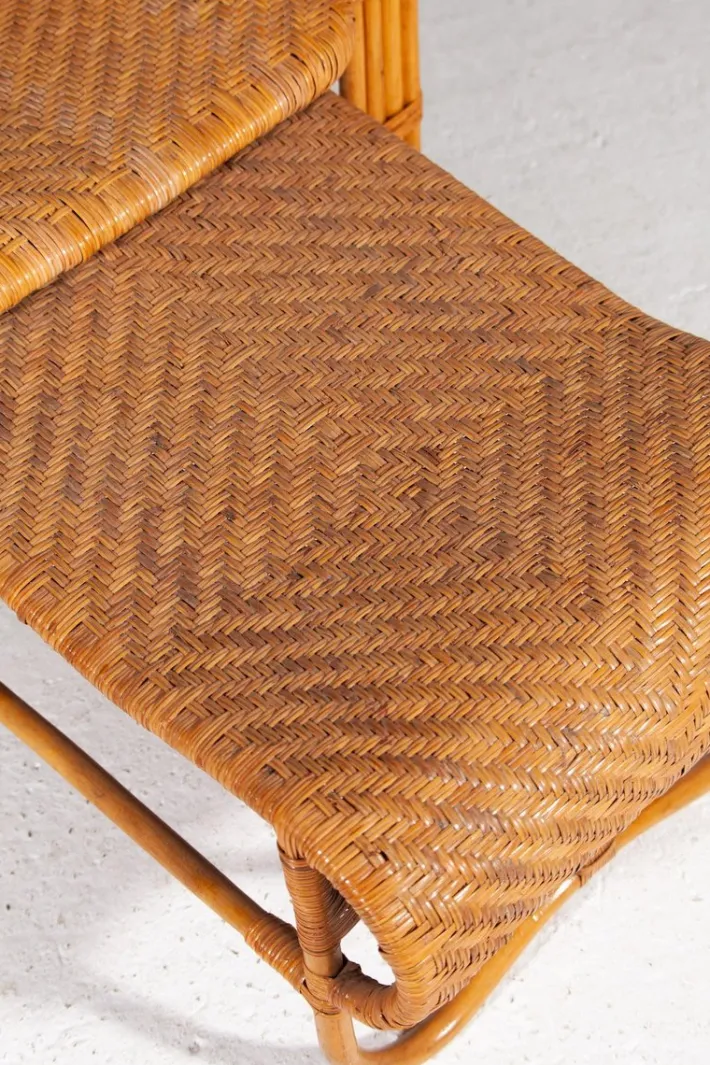 Pamono Boho Bamboo Extendable Lounger in Rattan with Magazine Holder, 1950s Clearance