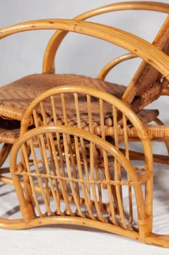 Pamono Boho Bamboo Extendable Lounger in Rattan with Magazine Holder, 1950s Clearance