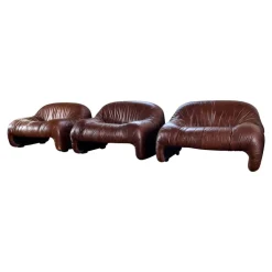 Pamono Bonanza Armchairs in Brown Leather by Tobia & Afra Scarpa for C & B Italia, 1970s, Set of 3 Clearance