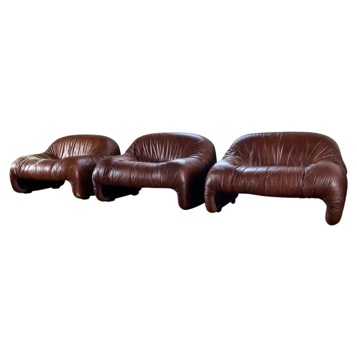 Pamono Bonanza Armchairs in Brown Leather by Tobia & Afra Scarpa for C & B Italia, 1970s, Set of 3 Clearance