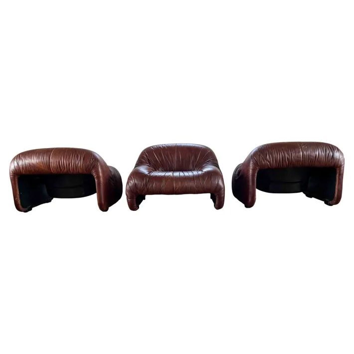 Pamono Bonanza Armchairs in Brown Leather by Tobia & Afra Scarpa for C & B Italia, 1970s, Set of 3 Clearance