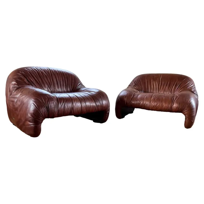 Pamono Bonanza Armchairs in Brown Leather by Tobia & Afra Scarpa for C & B Italia, 1970s, Set of 3 Clearance